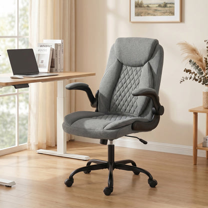 Linen-Look Computer Desk Chair with Thick Cushion, Grey