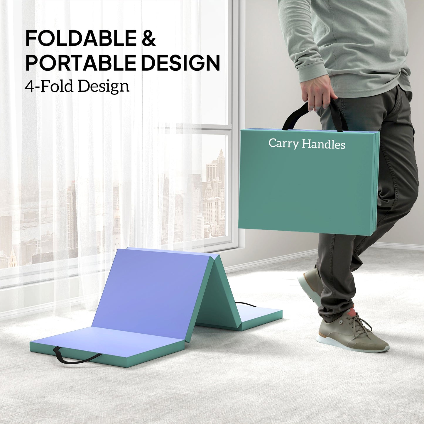 Foldable Gymnastics Mat, Folding Gym Mat for Yoga, Green & Purple