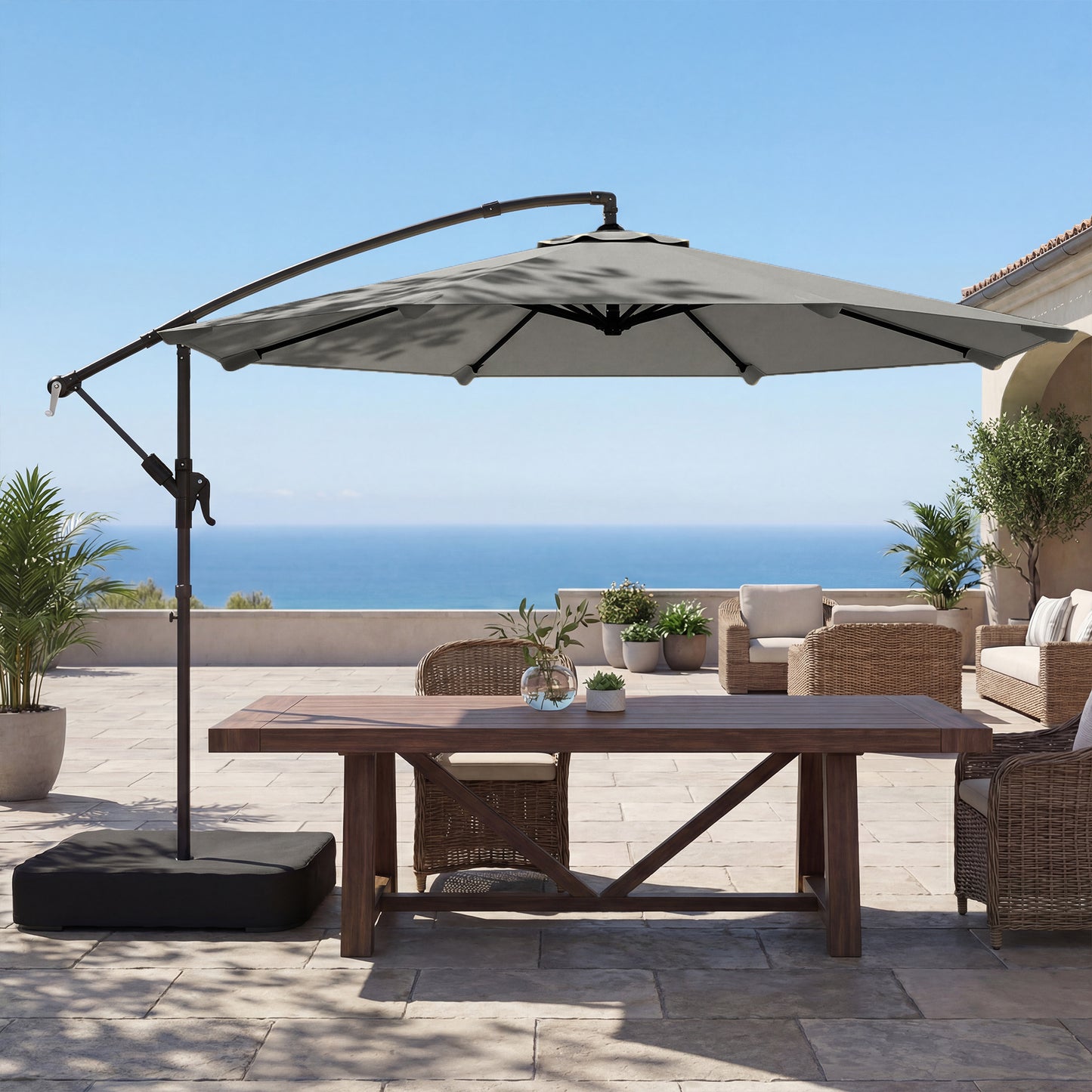 3 m Garden Cantilever Parasol with Sandbag, 360 Degree Rotation