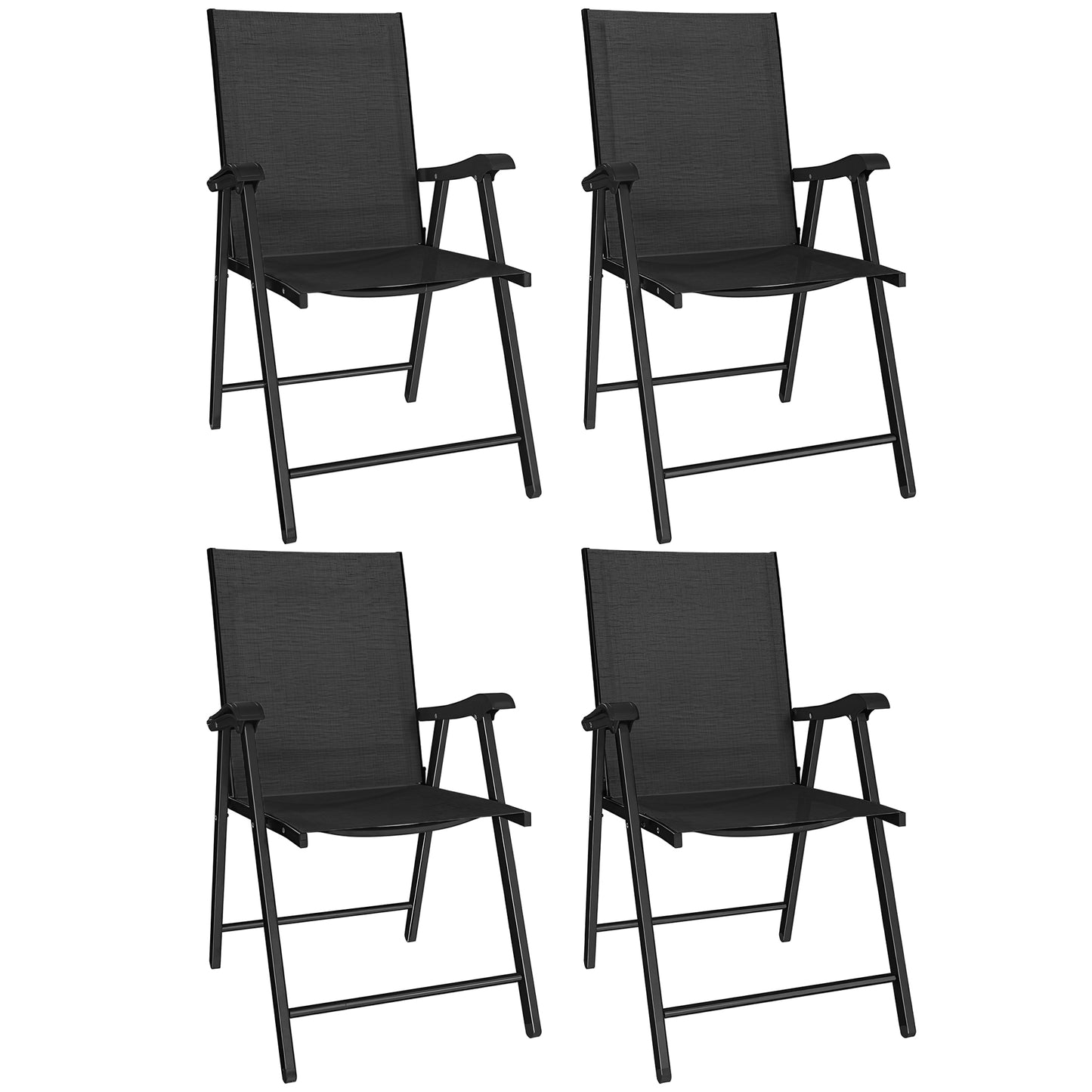 Folding Garden Chairs Set of 4 with High Back, Armrests, Black
