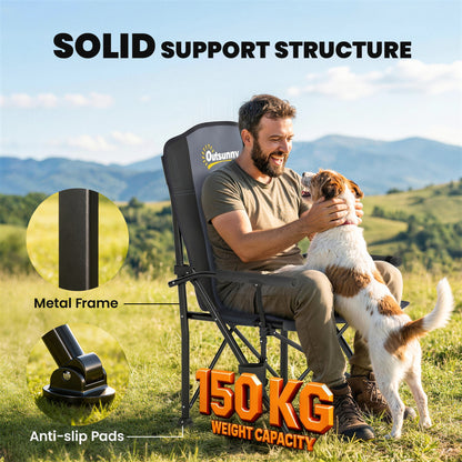 Camping Chair Padded with Side Pocket Black
