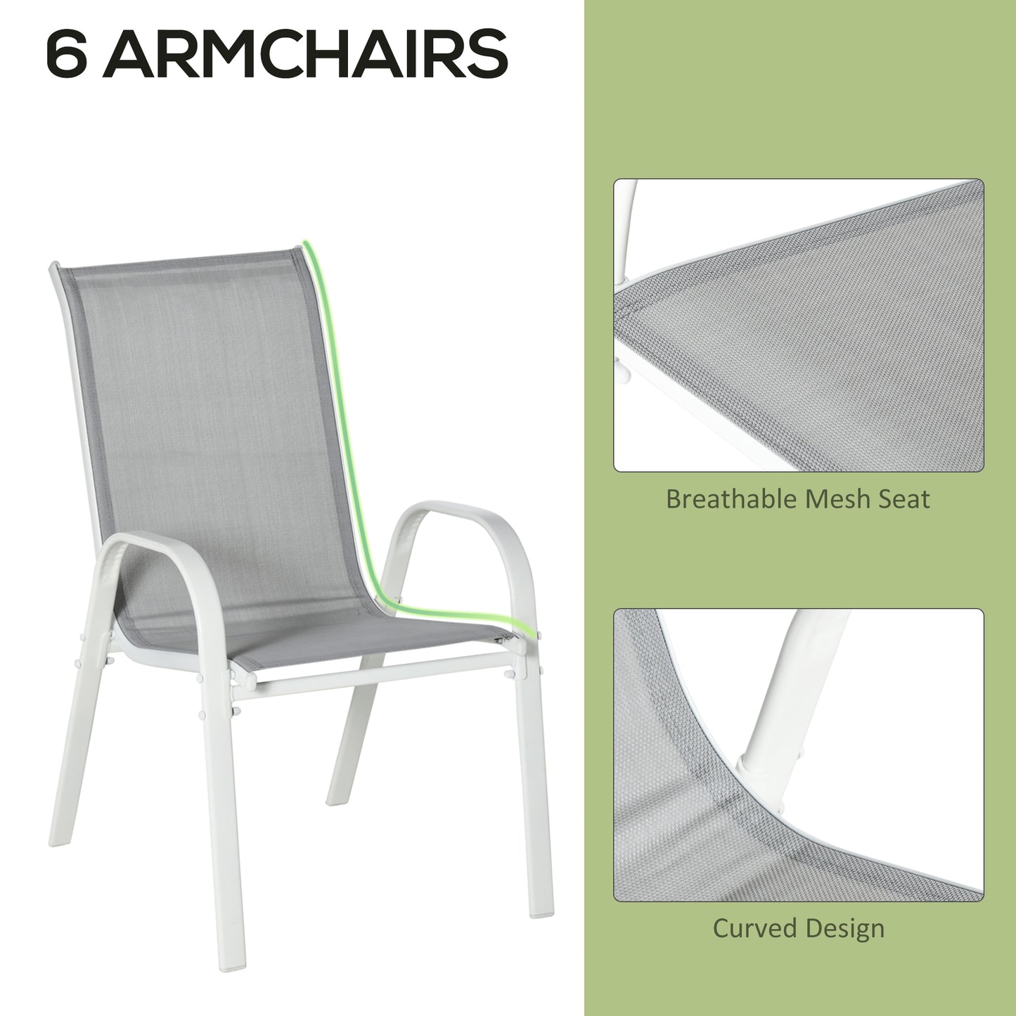 7 Piece Garden Dining Set w/ Dining Table and Chairs, Grey