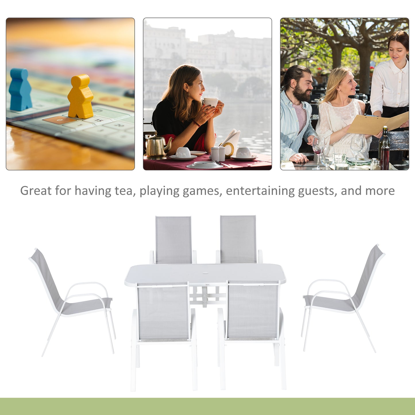 7 Piece Garden Dining Set w/ Dining Table and Chairs, Grey