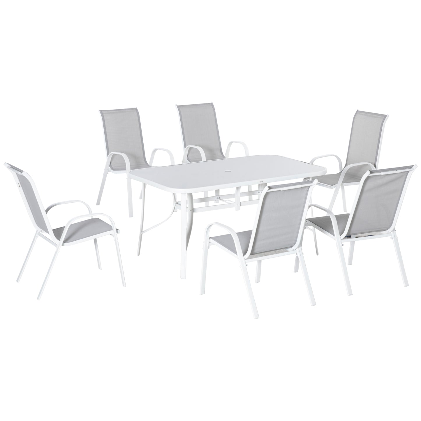 7 Piece Garden Dining Set w/ Dining Table and Chairs, Grey