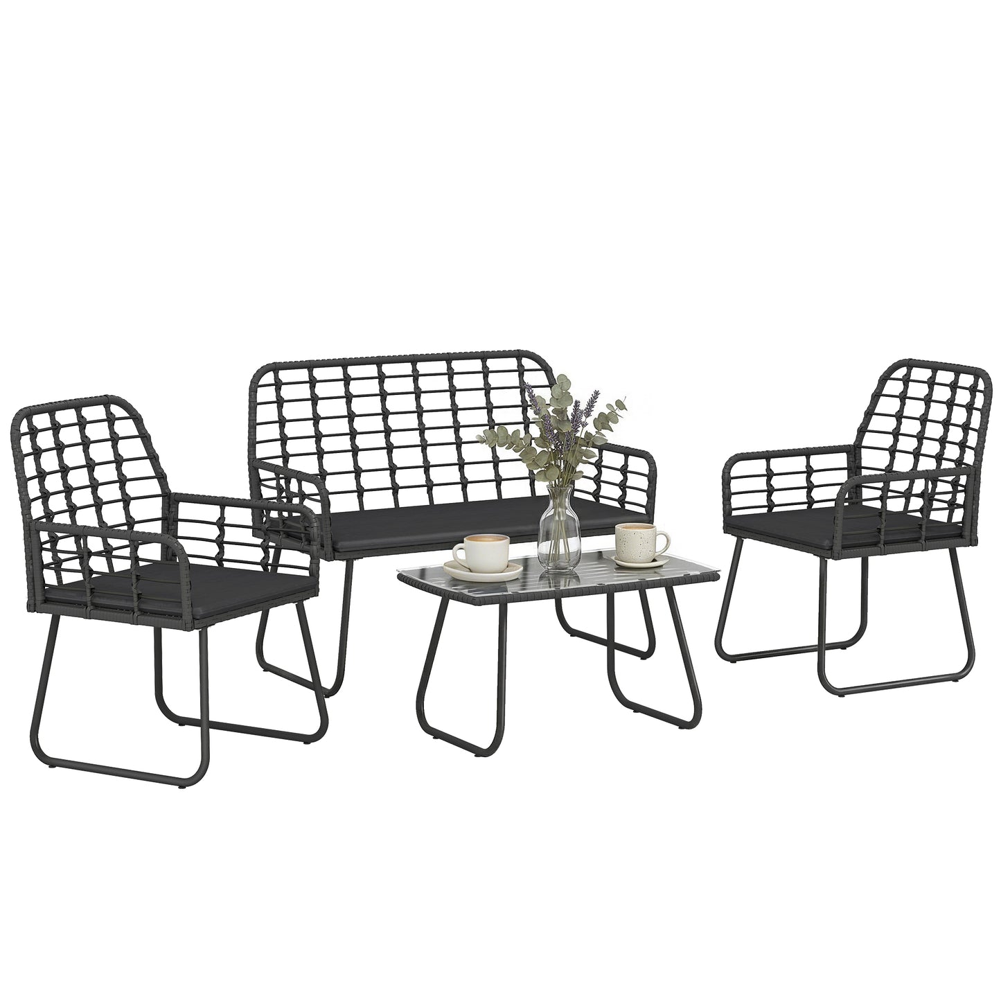 Rattan Garden Furniture Set, 4 Piece Outdoor Patio Furniture
