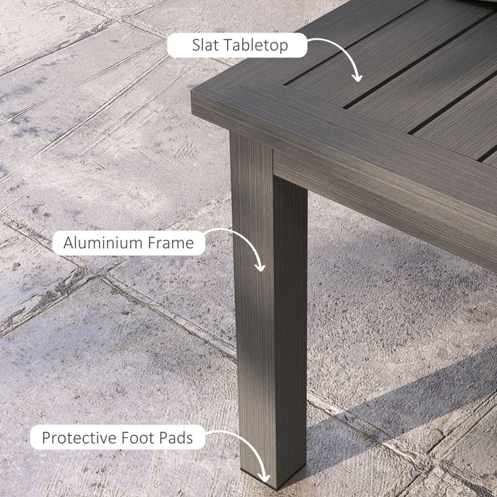 Aluminium Outdoor Side Table, Slat Patio Coffee Table with Wood Grain Effect for Garden, Balcony, 100cm x 60cm, Brown