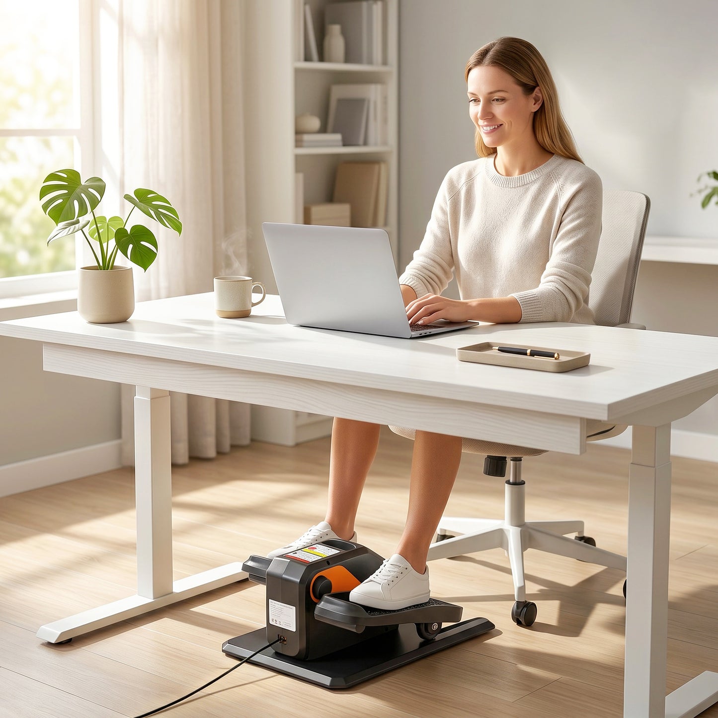 Under Desk Elliptical Machine for Home, Electric Elliptical Machine with 12 Adjustable Speed, Auto & Manual Modes, Quiet & Portable Seated Pedal Exerciser with Remote Control & LED Monitor