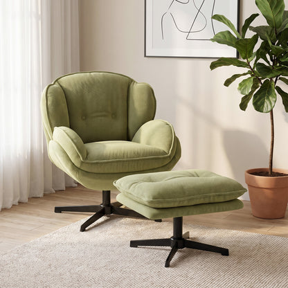 Armchair with Footstool, 360-Degree Swivel Accent Chair, Green