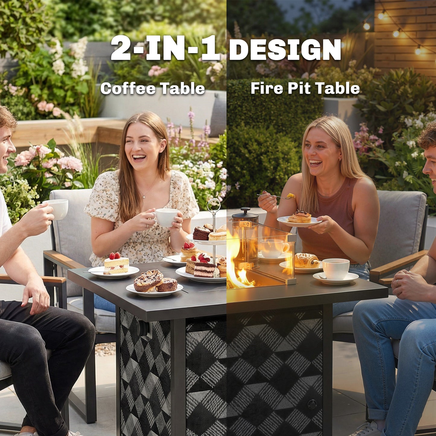 Square Propane Gas Fire Pit Table, Patio Heater with Lava Rocks
