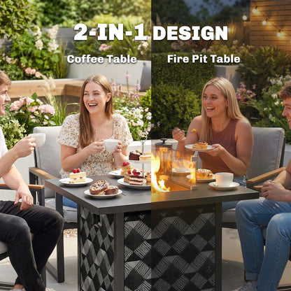 Square Propane Gas Fire Pit Table, Patio Heater with Lava Rocks