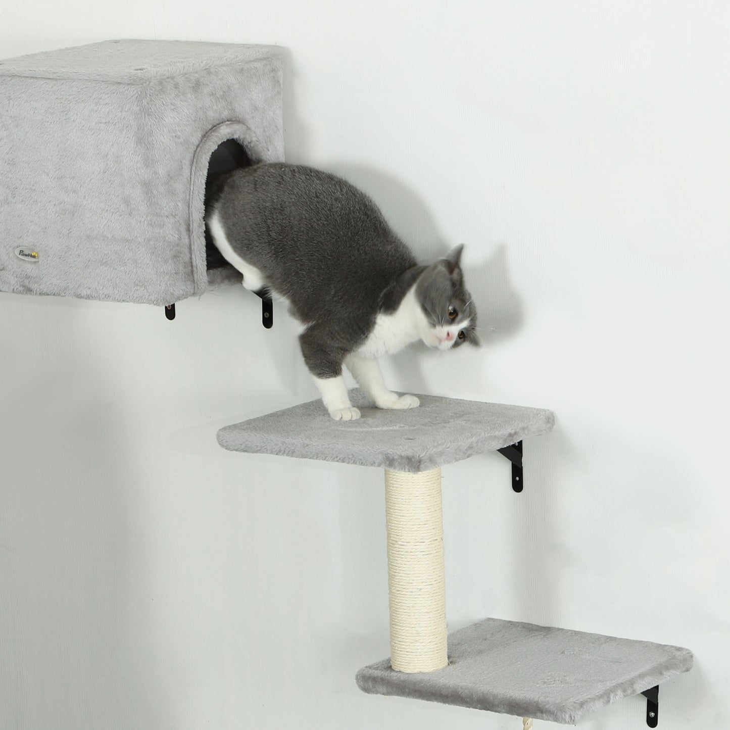 6-Piece Cat Wall Shelves Set, Cat Wall Furniture with Condo, Grey