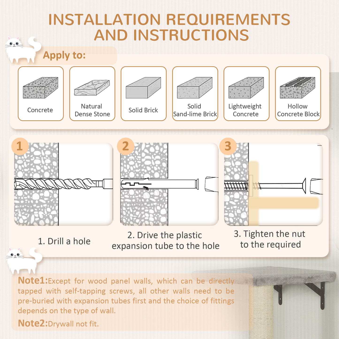 6-Piece Cat Wall Shelves Set, Cat Wall Furniture with Condo, Grey