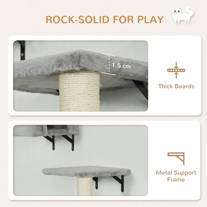 6-Piece Cat Wall Shelves Set, Cat Wall Furniture with Condo, Grey