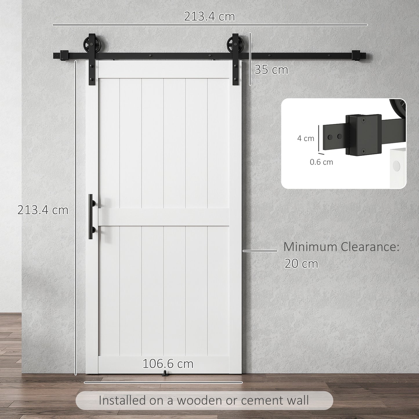 213.4cm Sliding Barn Door Kit, Sliding Door with Track, Hardware, Upgraded Rollers and Floor Guide, Industrial Handle, Water-Proof PVC Surface, White