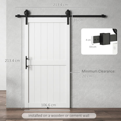 107 x 213 cm Sliding Barn Door with 213 cm Sliding Door Hardware Kit & Industrial Handle, Upgraded Rollers and Floor Guide, Waterproof Plastic Surface, Pre-Drilled Easy Assembly, White