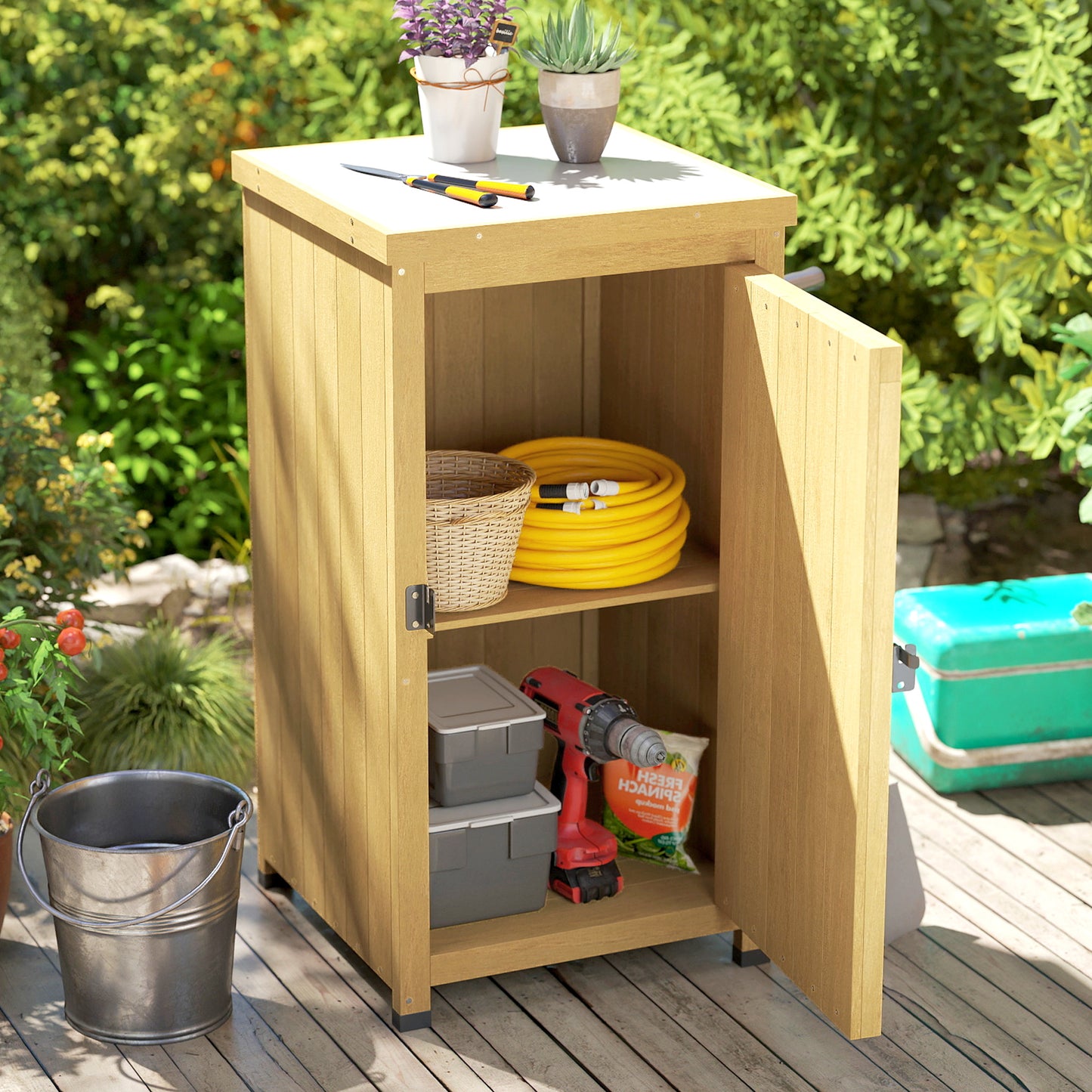 Wooden Garden Shed, Garden Tool Storage Shed with Shelf Brown