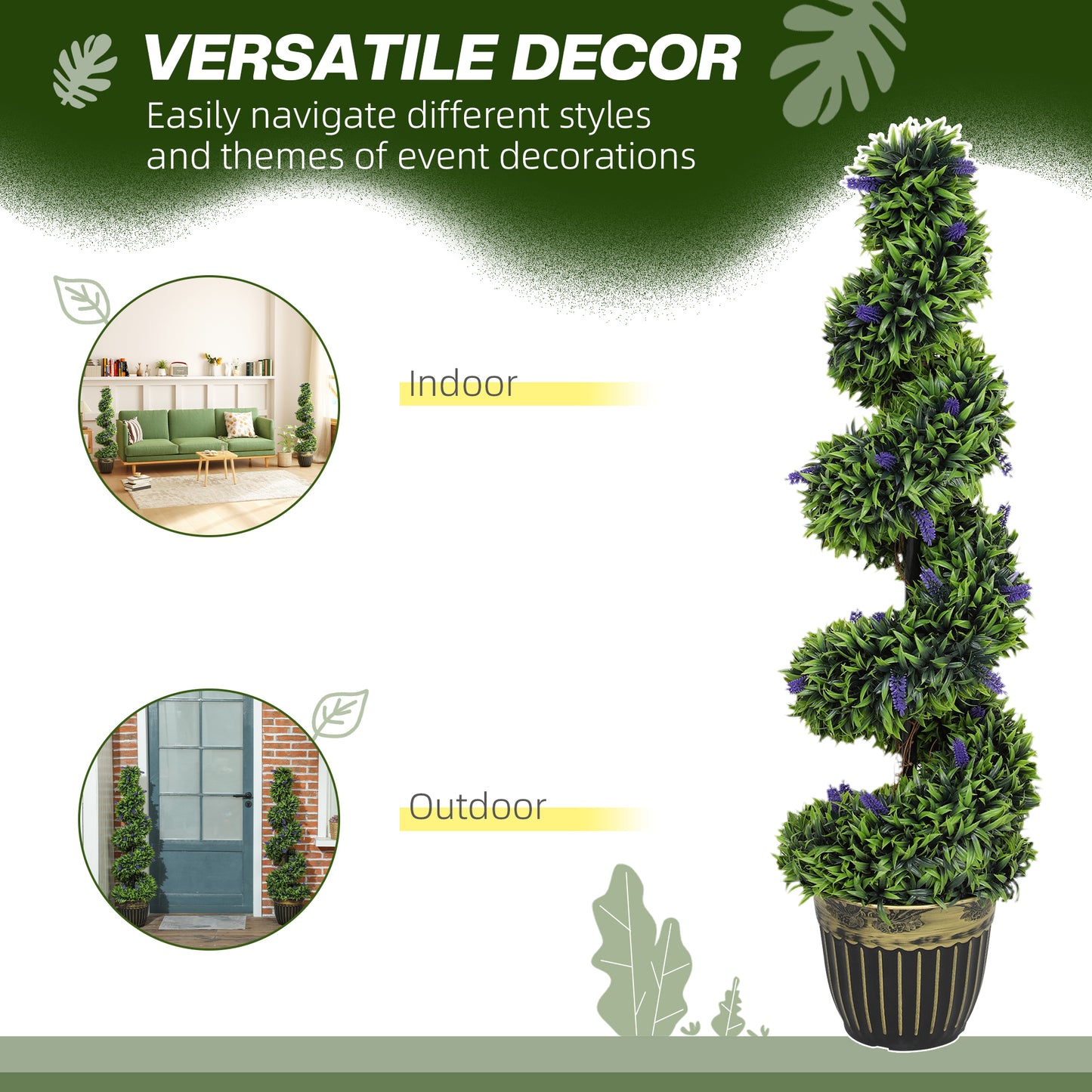 Set of 2 Decorative Artificial Plants with Lavender and Pot, 115cm