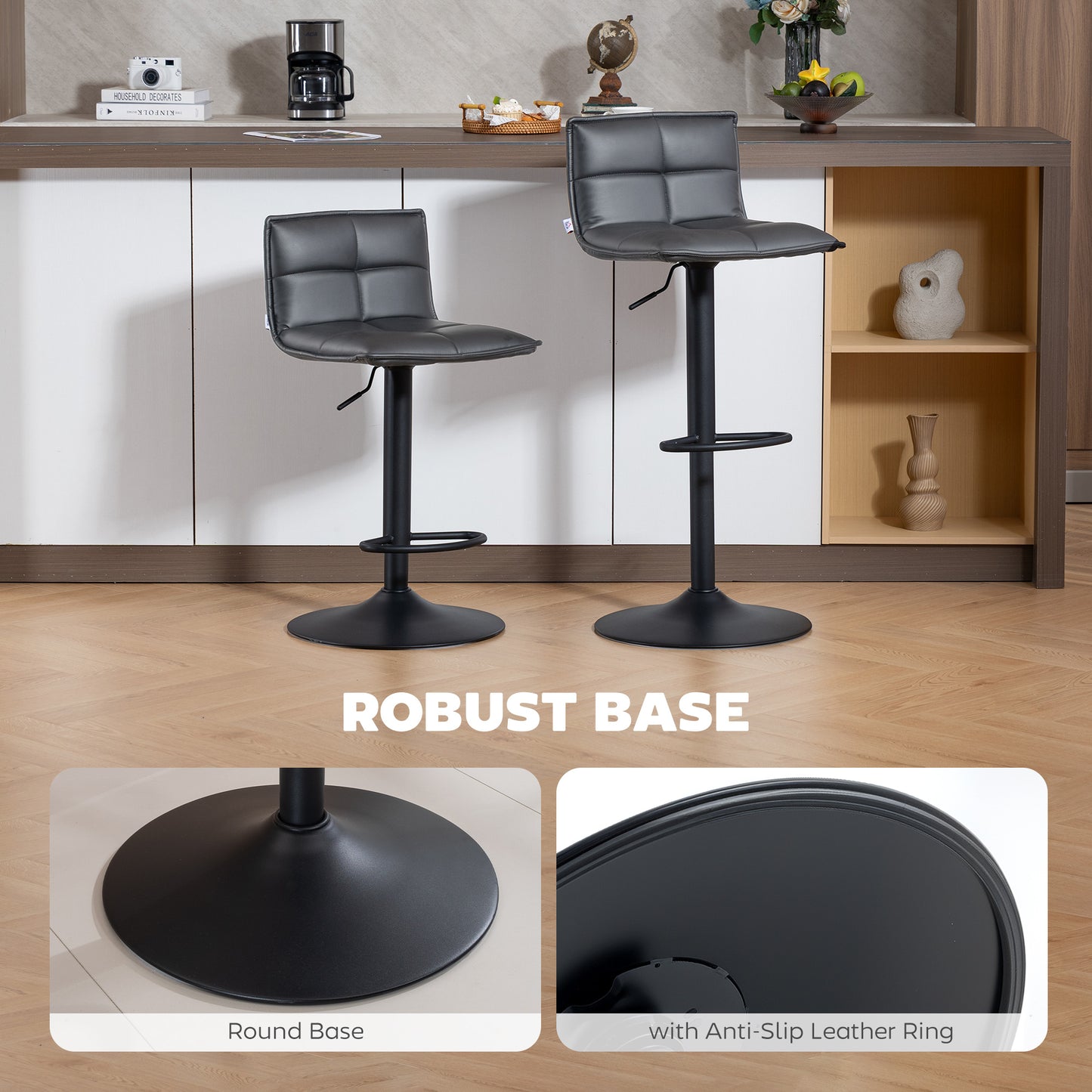 Bar Stools Set of 2 Swivel Height Adjustable Barstools Dark Grey