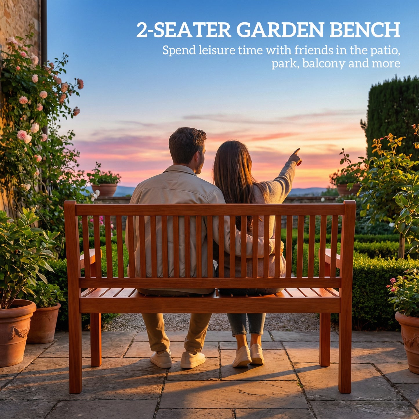 Garden Bench 2 Seater, Wooden Outdoor Bench with Waterproof Cover