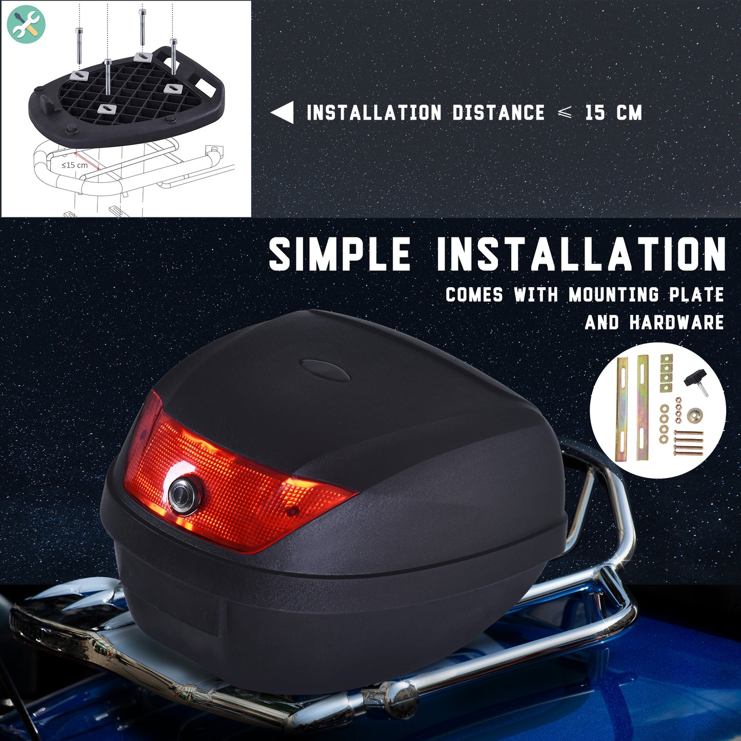 28L Motorcycle Tail box Helmet Top Case Storage Trunk Carrier Mount Rack