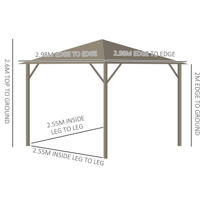 3 x 3 m Garden Gazebo with Netting and Curtains, Hard Top Gazebo Canopy Shelter w/ Metal Roof, Aluminium Frame, for Garden, Lawn