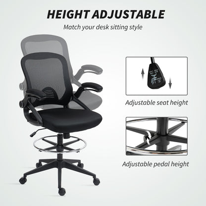 Mesh Office Stool, 60° Swivel Height Adjustable Chair, Black