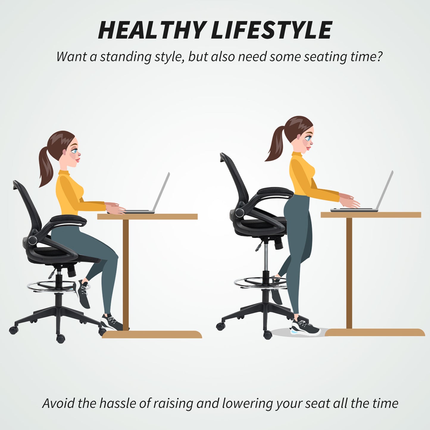 Mesh Office Stool, 60° Swivel Height Adjustable Chair, Black