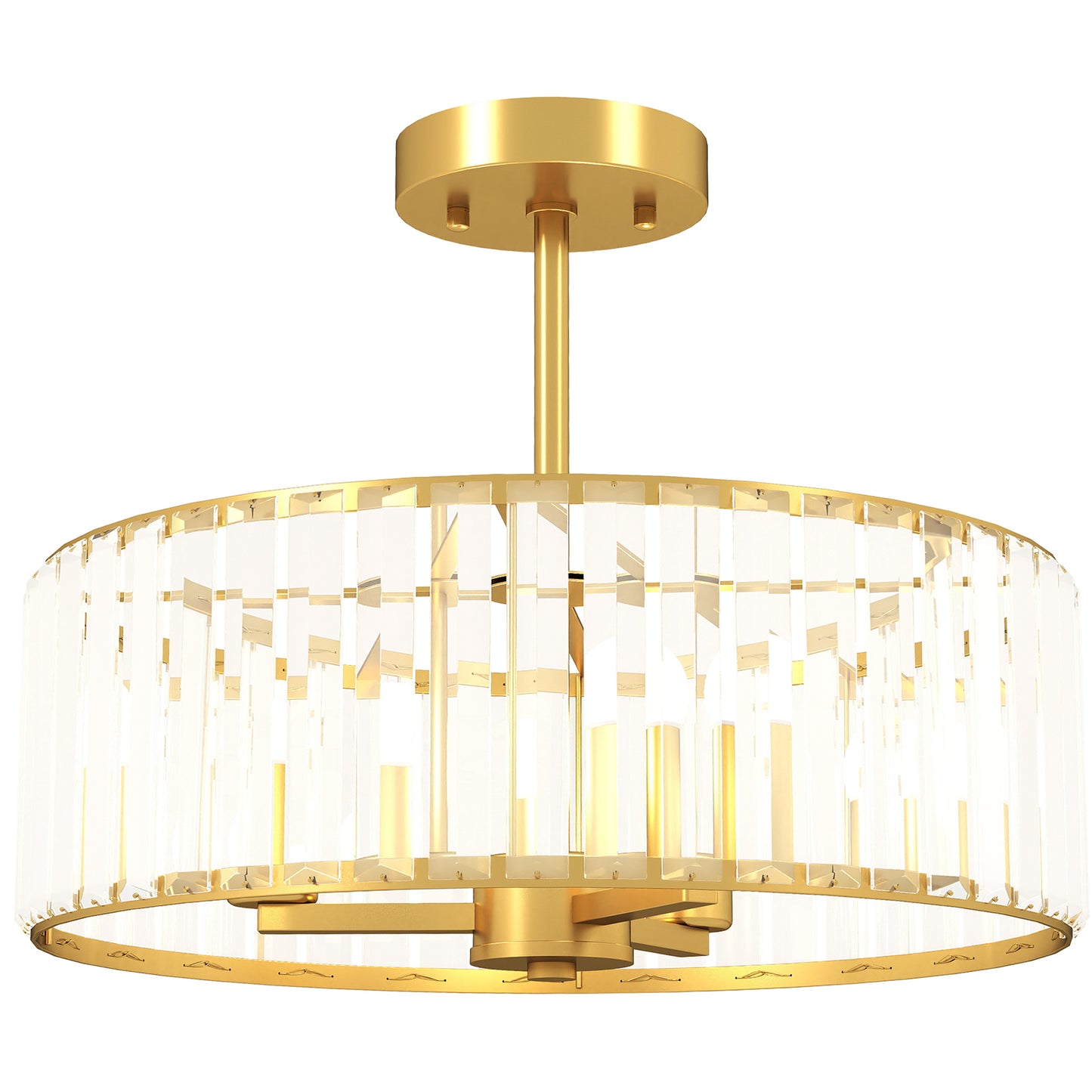 Semi Flush Mount Modern Crystal Chandelier Ceiling Light, Gold Tone