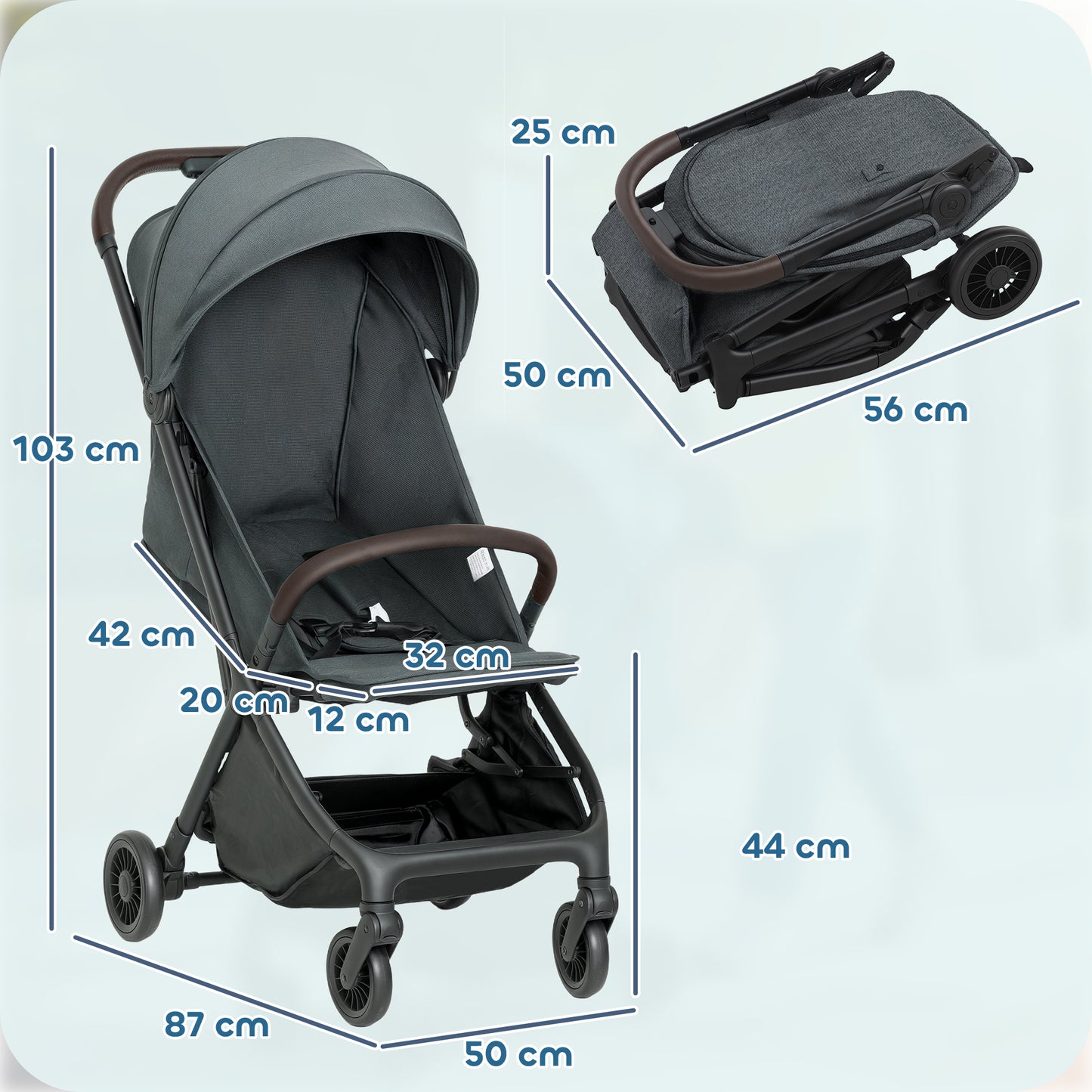 Baby Stroller with Adjustable Seat, Travel Pushchair, Dark Grey