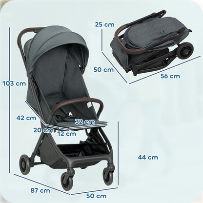 Baby Stroller with Adjustable Seat, Travel Pushchair, Dark Grey