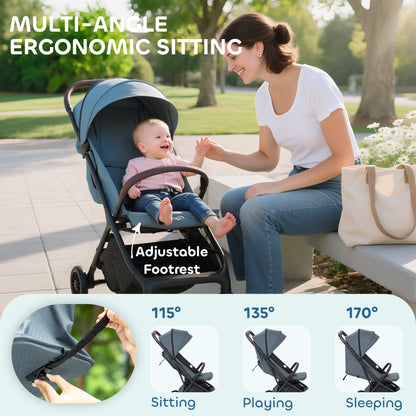 Baby Stroller with Adjustable Seat, Travel Pushchair, Dark Grey