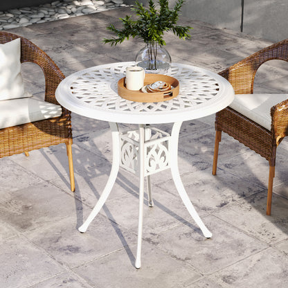 78 cm Round Garden Dining Table with Parasol Hole, White