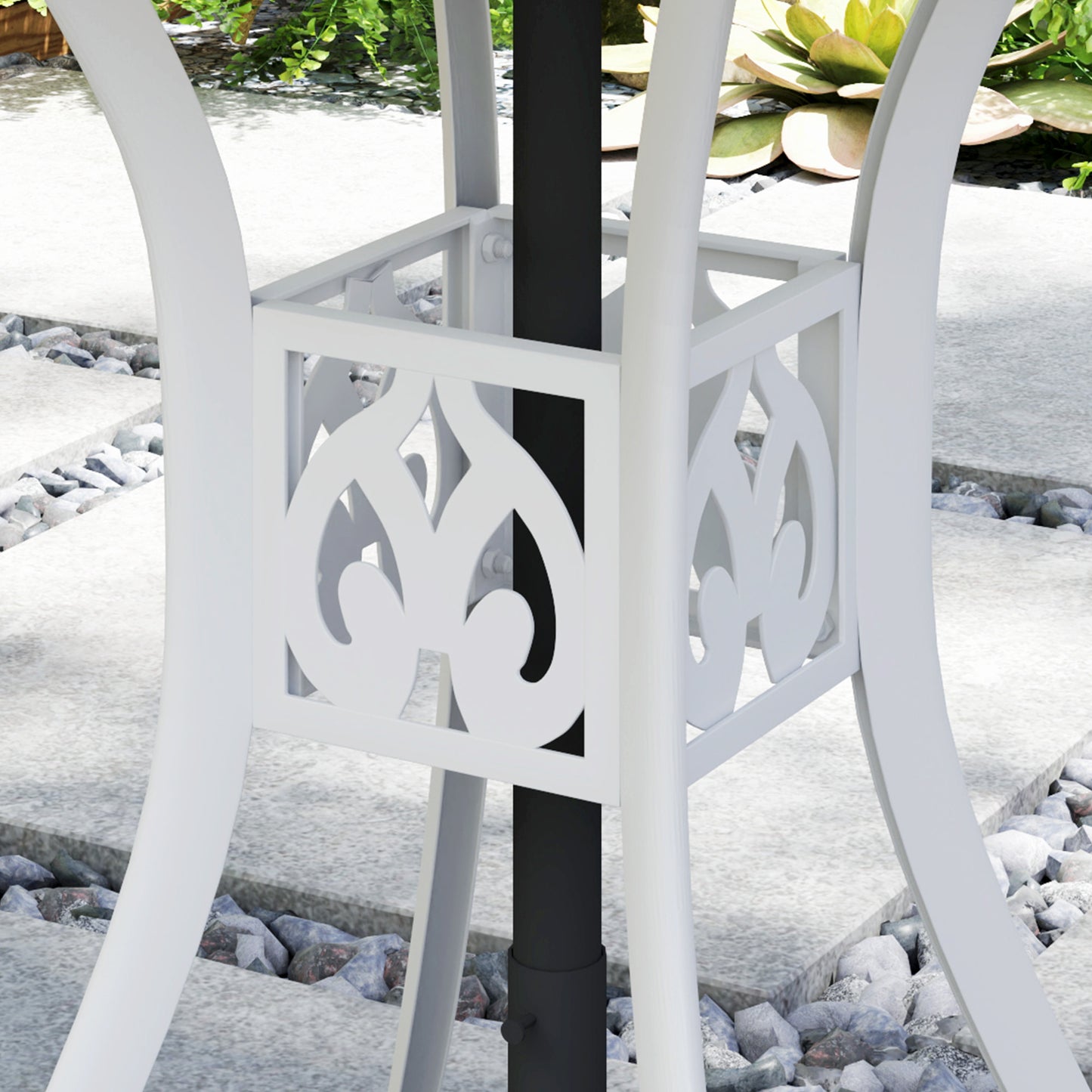 78 cm Round Garden Dining Table with Parasol Hole, White