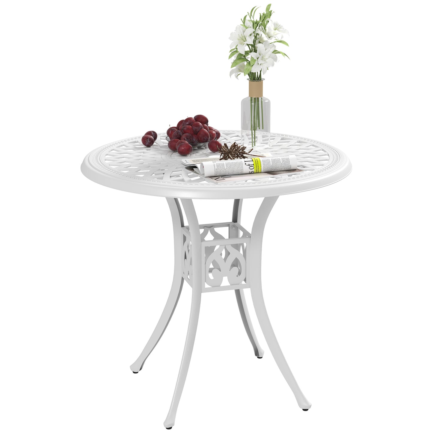 78 cm Round Garden Dining Table with Parasol Hole, White