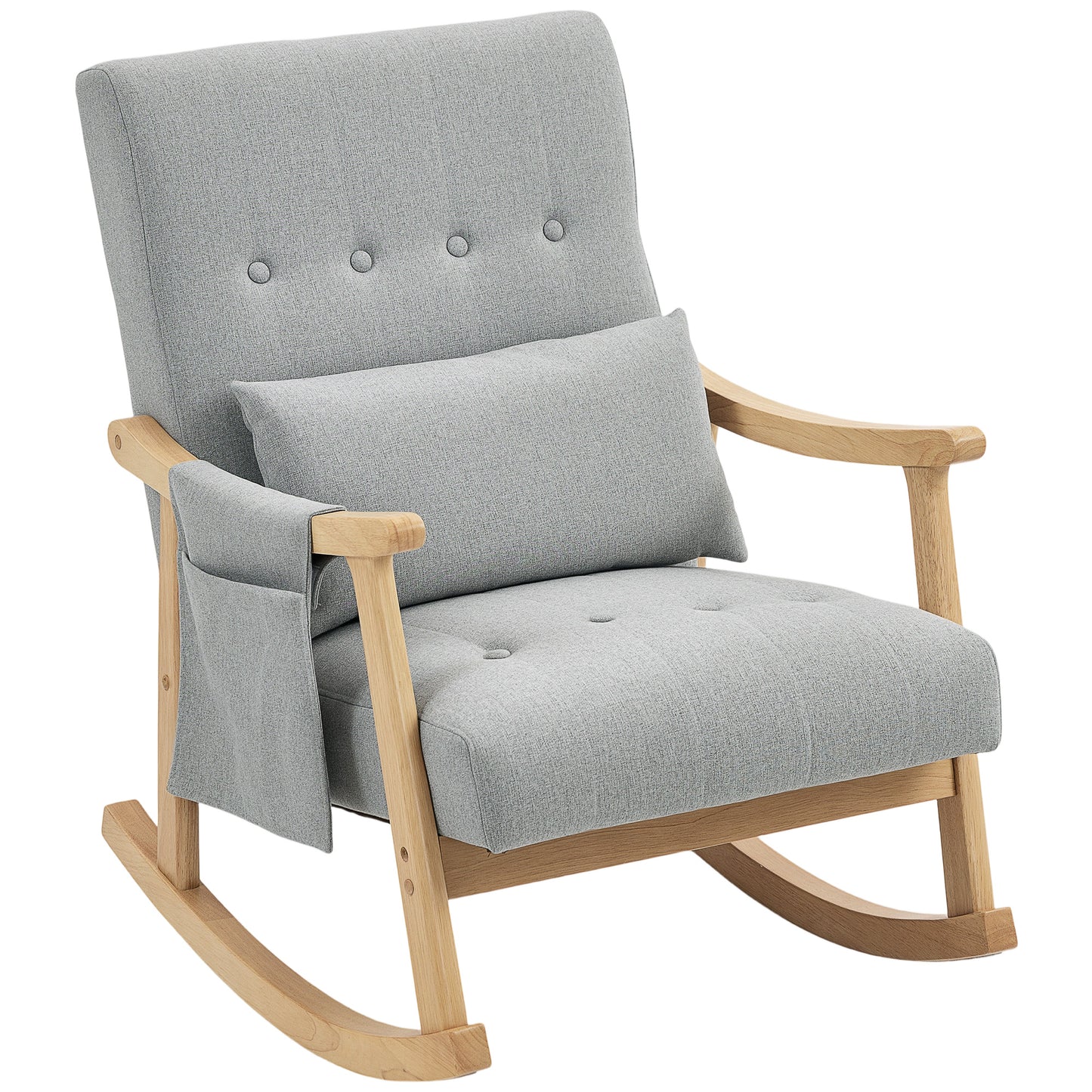Modern High Back Rocking Chair with Solid Wood Legs, Light Grey