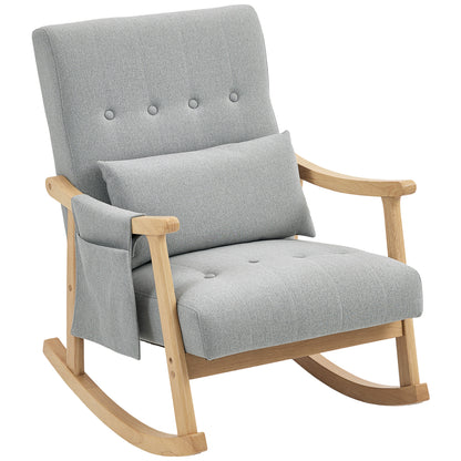 Modern High Back Rocking Chair with Solid Wood Legs, Light Grey