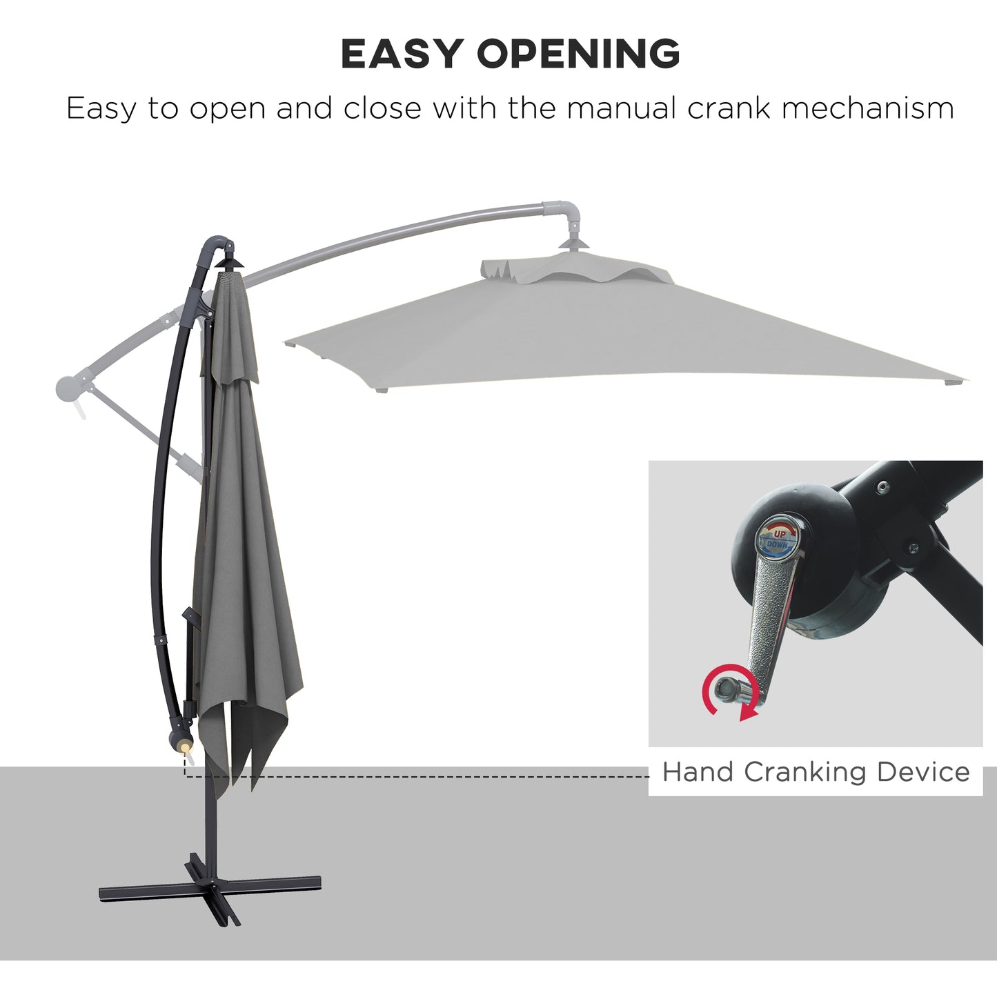 3x2m Cantilever Parasol with Cross Base, Banana Parasol with Crank Handle and 6 Ribs, Rectangular Hanging Patio Umbrella