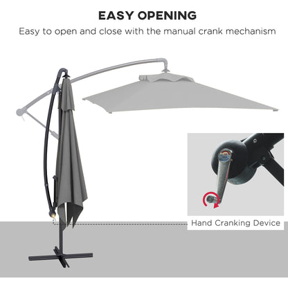 3x2m Cantilever Parasol with Cross Base, Banana Parasol with Crank Handle and 6 Ribs, Rectangular Hanging Patio Umbrella