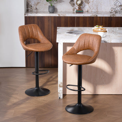Barstools Set of 2, Dining Stools with Backrest and Footrest, Brown