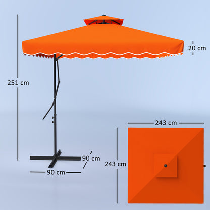 2.5m Cantilever Garden Parasol Umbrella with Cross Base, Orange