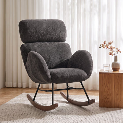 Rocking Chair with Adjustable Headrest Velvet Upholstery Dark Grey