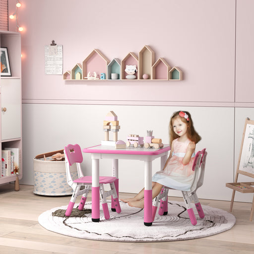 3 Pcs Height Adjustable Kids Table and Chair Set for Playroom - Pink