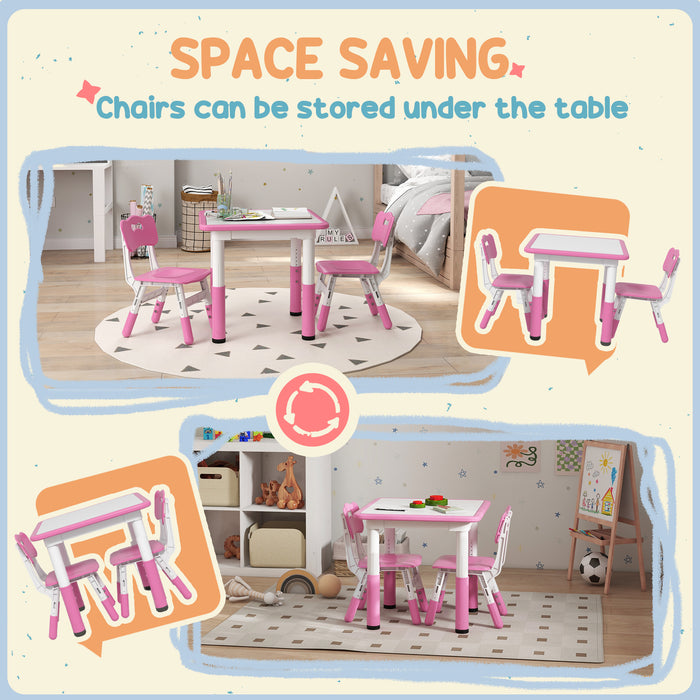 3 Pcs Height Adjustable Kids Table and Chair Set for Playroom - Pink