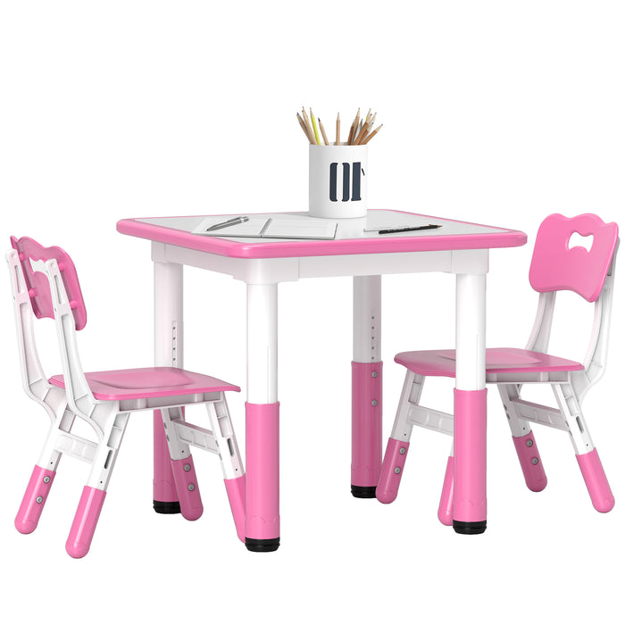 3 Pcs Height Adjustable Kids Table and Chair Set for Playroom - Pink