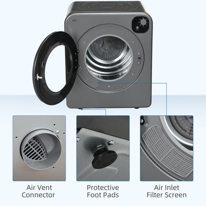 6kg Vented Tumble Dryer with 7 Dry Programmers for Small Spaces Grey