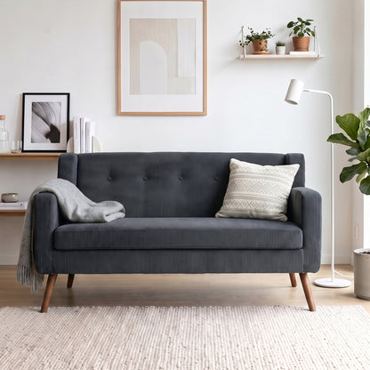 2 Seater Sofa, 118 cm Corduroy Small Loveseat Sofa, Dark Grey