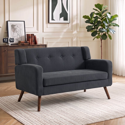 2 Seater Sofa, 118 cm Corduroy Small Loveseat Sofa, Dark Grey