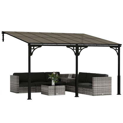 4 x 3 m Metal Lean-to Hardtop Gazebo, Wall-Mounted Pergola