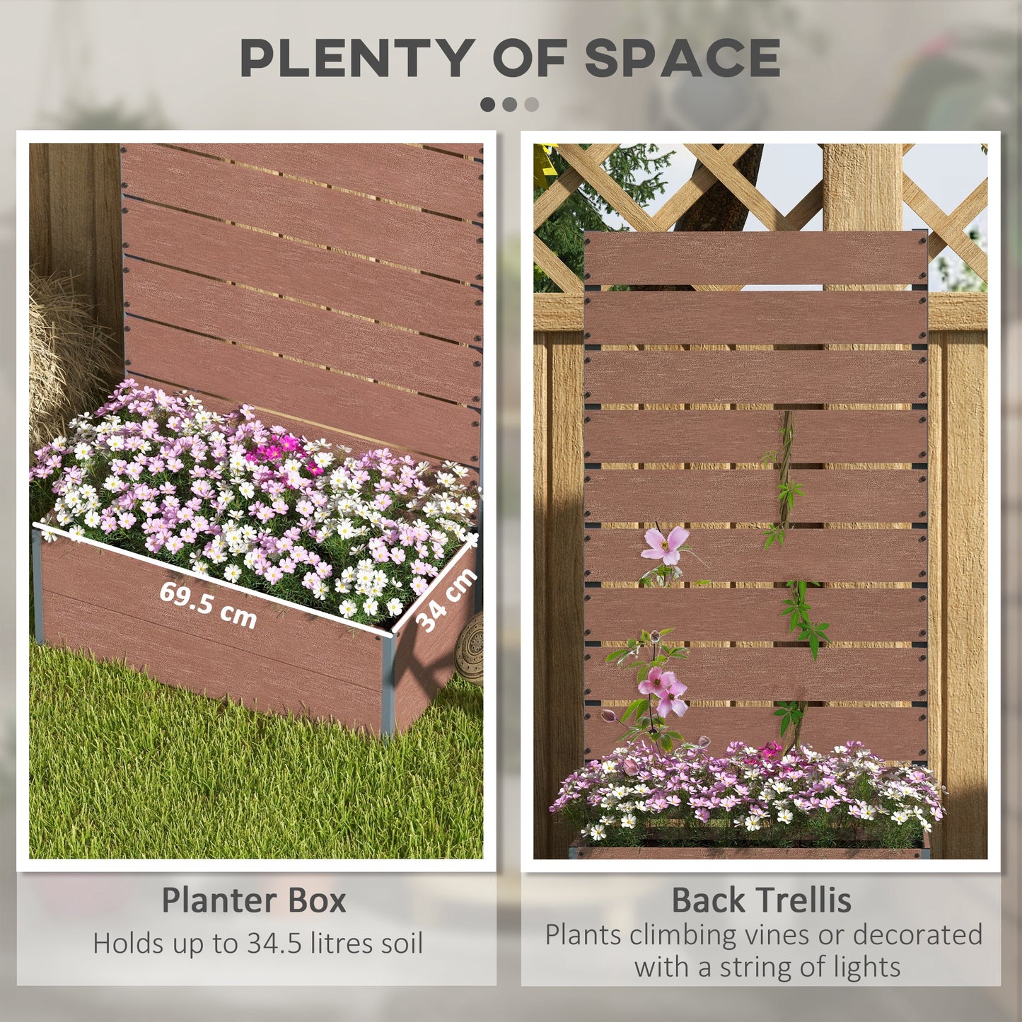 Garden Planter with Trellis for Climbing Plants, Vines, Flowers, Freestanding Raised Bed for Outdoor, Patio, Planter Box