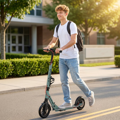 Foldable Kick Scooter with Height Adjustable Handlebar, One-click Folding Adult Scooters with 200 mm Big Wheels, Shock Absorption, ABEC-7 Bearings, Dual Brake System, Aluminium Frame, Silver Tone